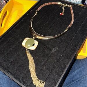Chico’s Gold Necklace w/ Green Stone and Tassel